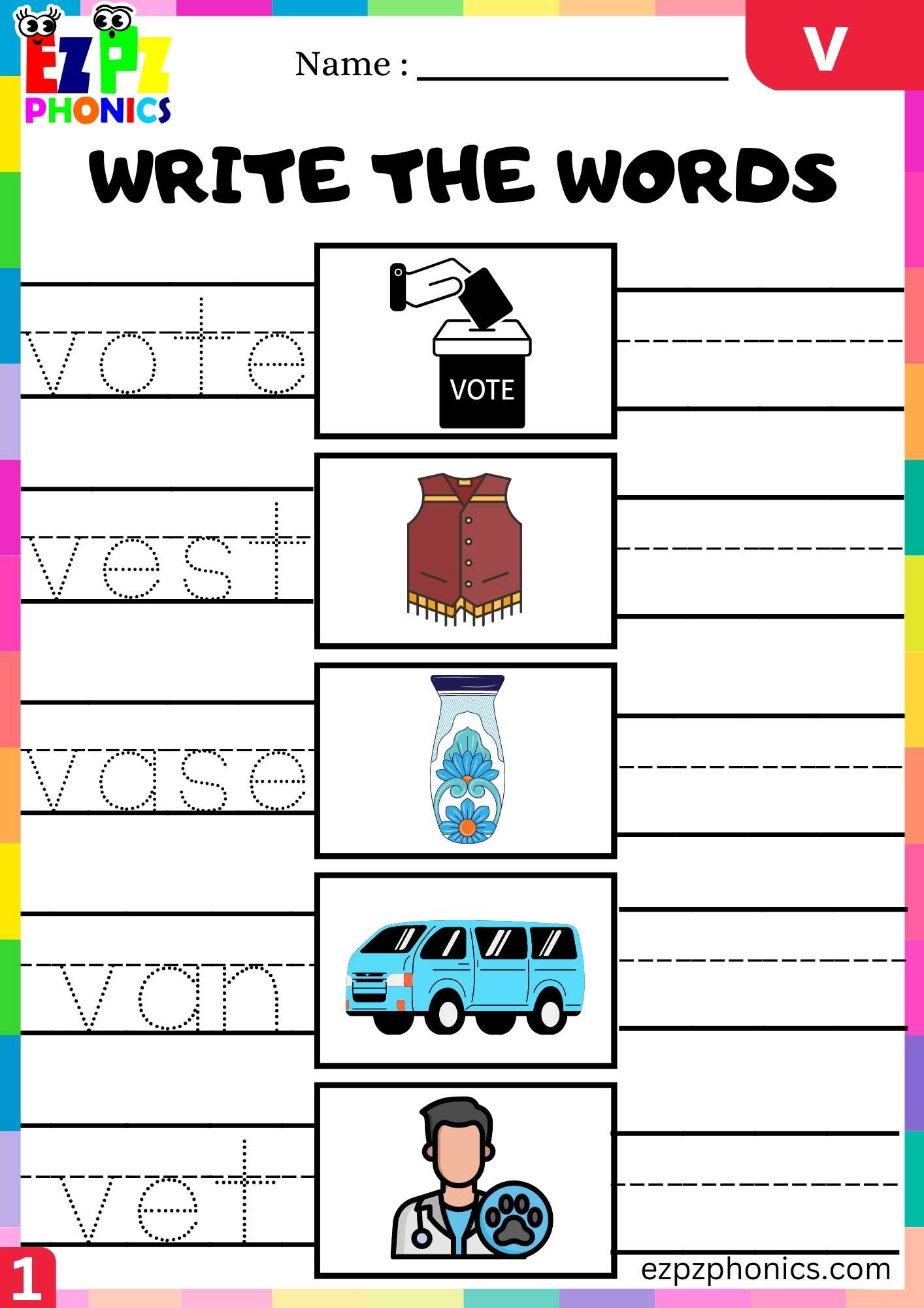 Letter V Write The Words Beginning Sounds Worksheet